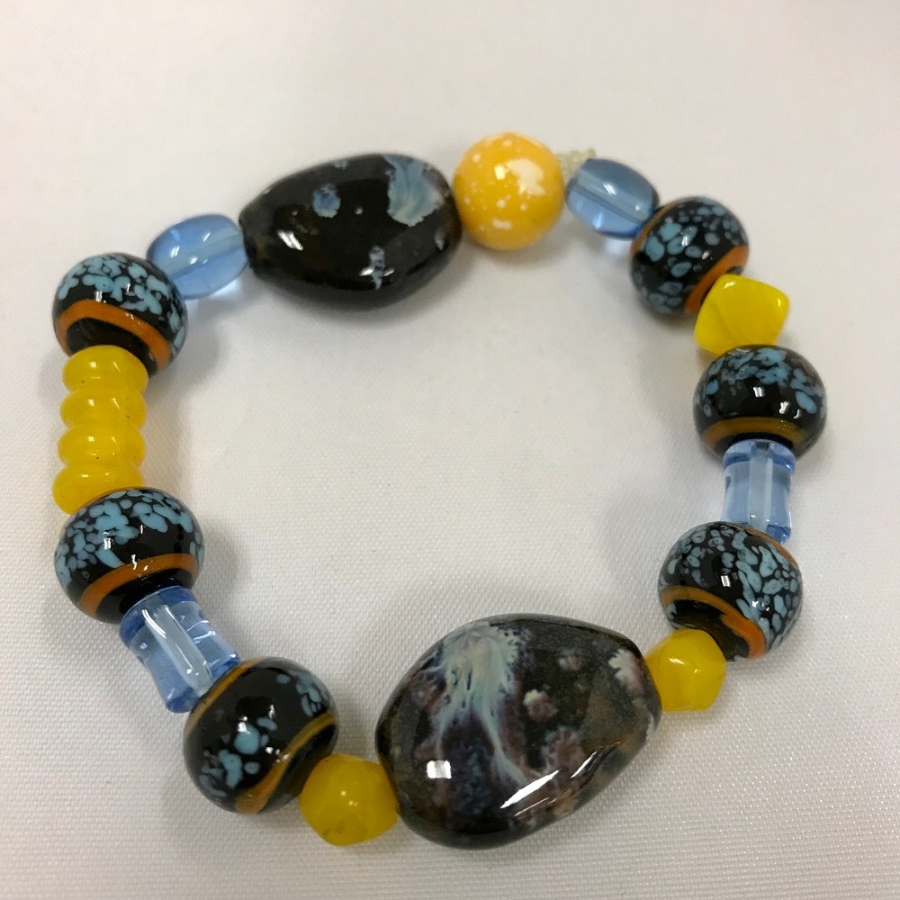 Ceramic & Glass Beaded Stretch Bracelet